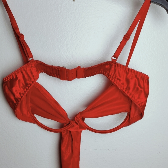 SHEIN Red Satin Cut-out Bow Decor Underwire Bra, One Size - Picture 9 of 14